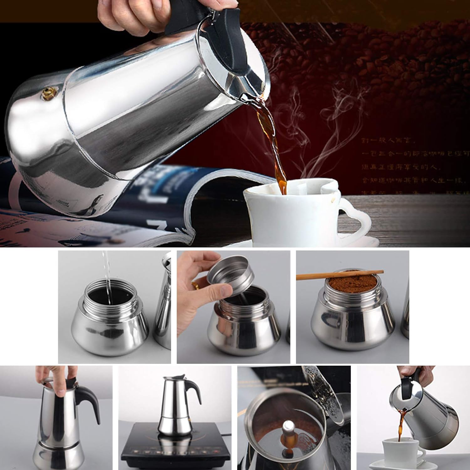 Vista 2 de Cafetera Expres Acero Inoxidable 6 tazas